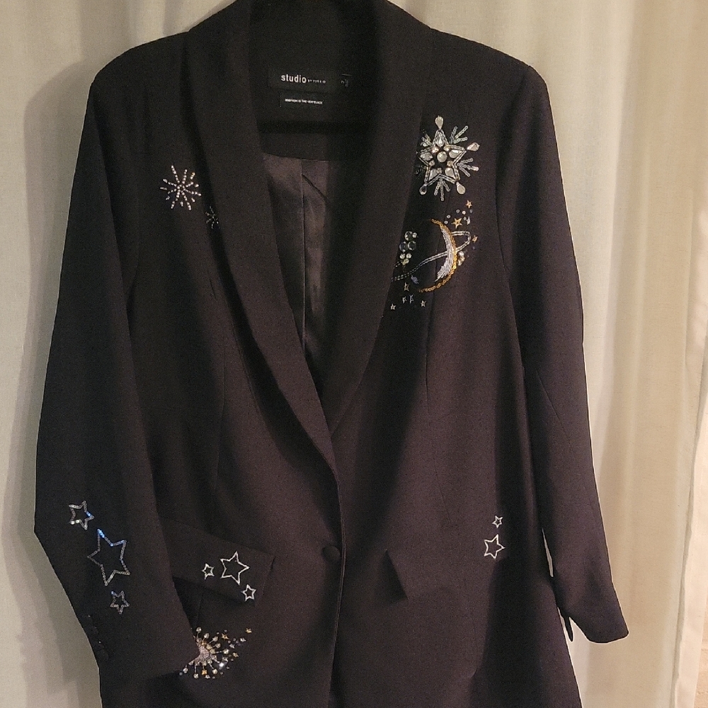 Black Embroidered Celestial Blazer